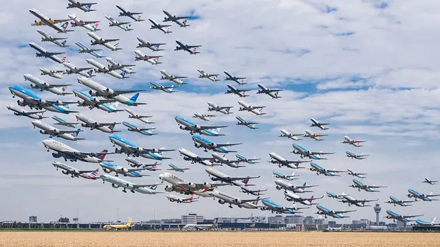 Fleet of Paper Planes in Blue Sky, photographic, organic, light