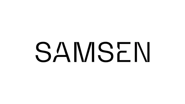 SAMSEN Wordmark, minimal, corporate-clean, high-contrast