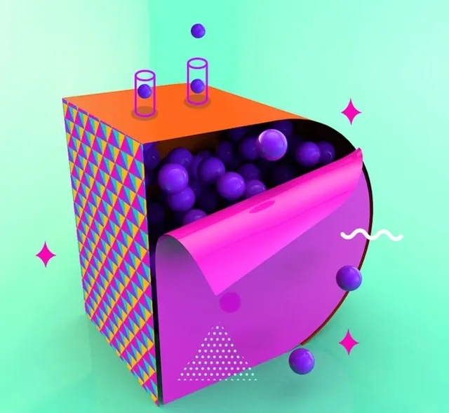 3D Abstract Geometric Composition, playful, geometric, vibrant