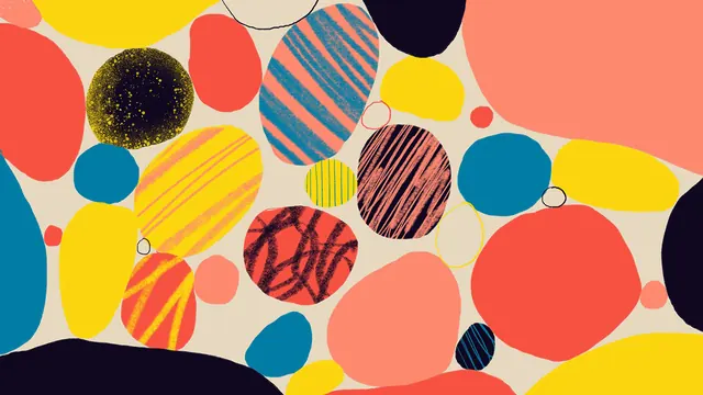Abstract Geometric Shapes Composition, maximalist, playful, vibrant