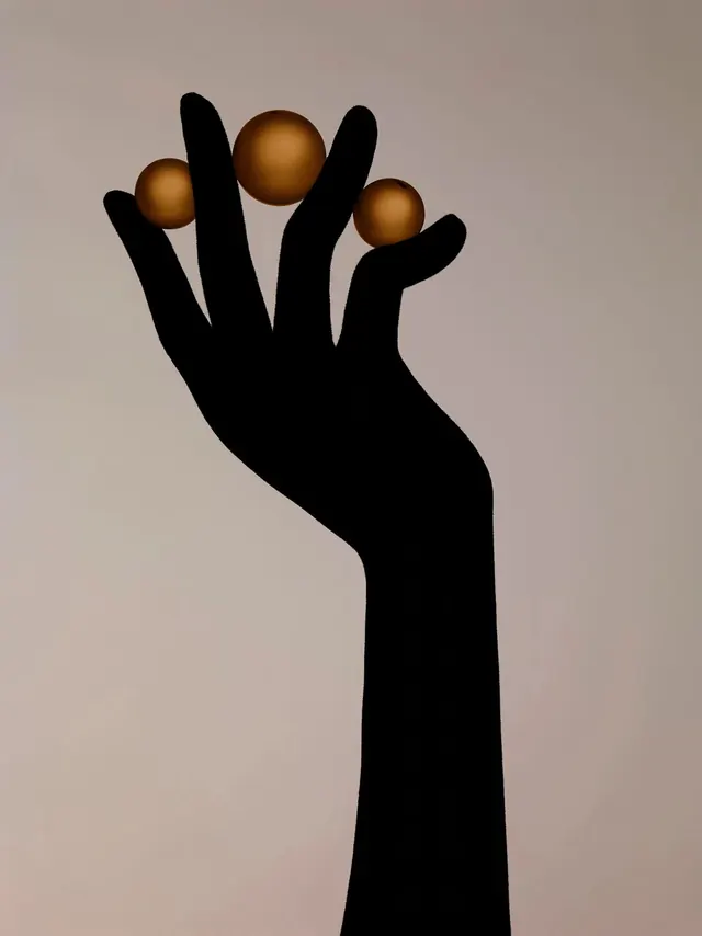 Stylized Hand with Spheres, minimal, geometric, dark