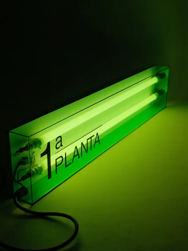 Neon Green Floor Indicator Sign, minimal, geometric, neon