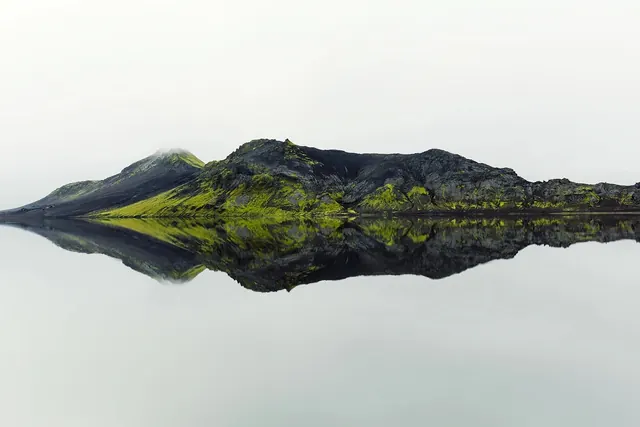Reflective Mountain Landscape, minimal, photographic, muted