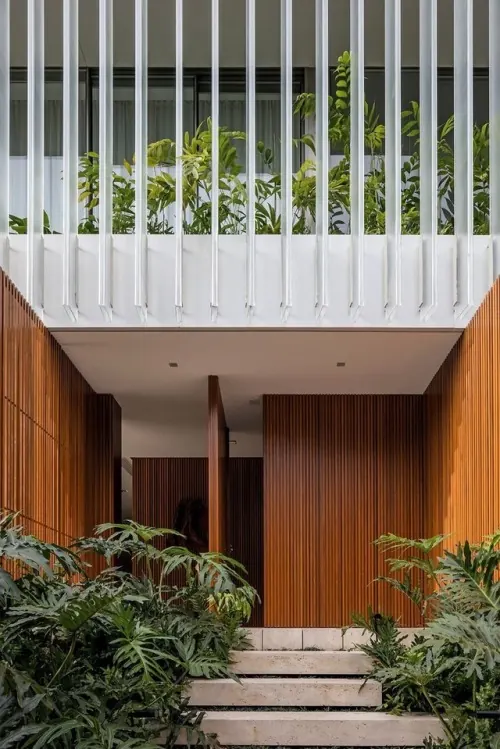 Modernist Architecture with Vertical Slats, minimal, geometric, light