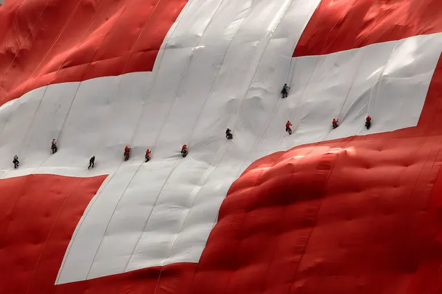 Swiss Flag Fabric Texture, photographic, minimal, vibrant