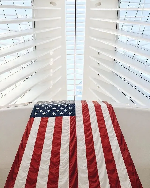 American Flag Mockup with Window Blinds, photographic, minimal, high-contrast