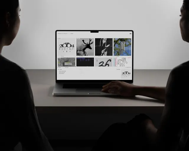 Laptop Mockup with Grid Layout, minimal, corporate-clean, monochrome