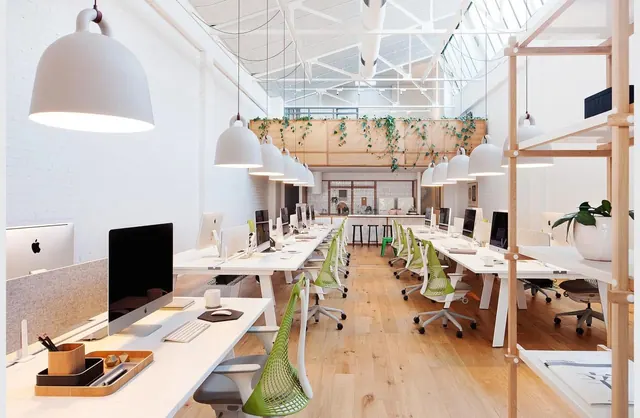 Modern Open-Plan Office Interior, minimal, corporate-clean, light