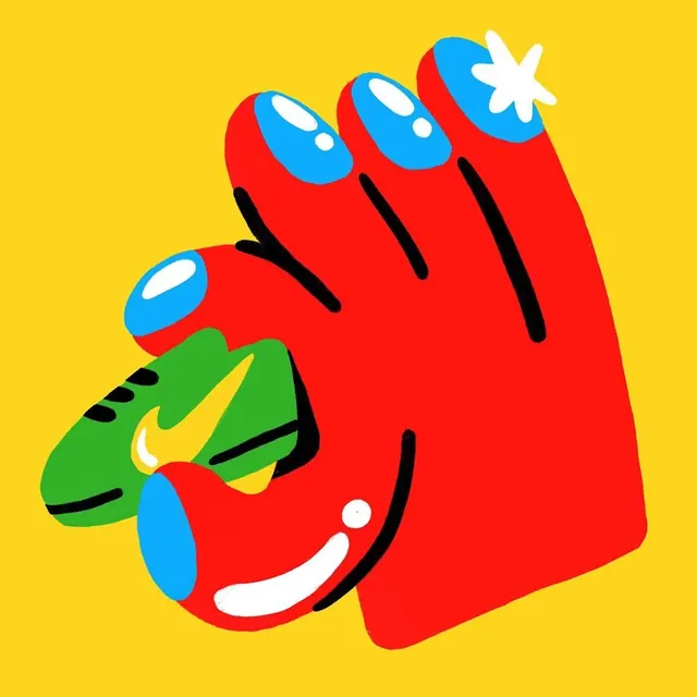 Stylized Red Hand Illustration, playful, flat, vibrant