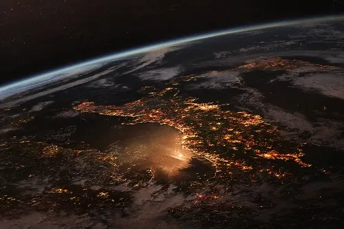 Aerial Night View of Urban City Lights, photographic, dark-mode, dark