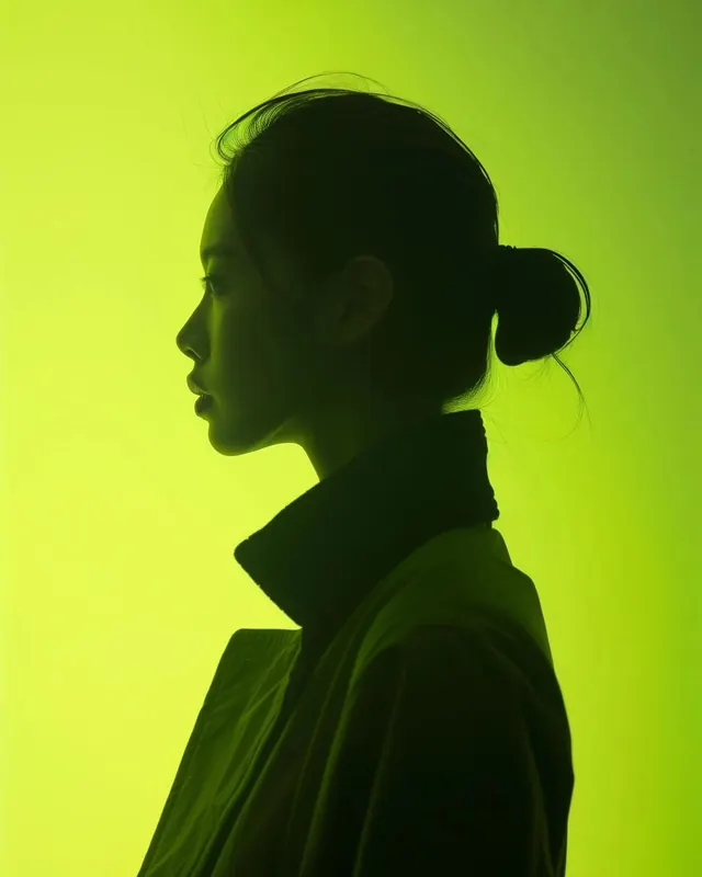 Silhouette Portrait in Lime Green, minimal, photographic, vibrant