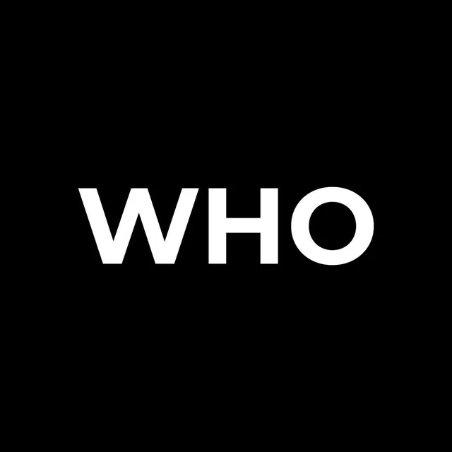 WHO Wordmark, minimal, corporate-clean, dark