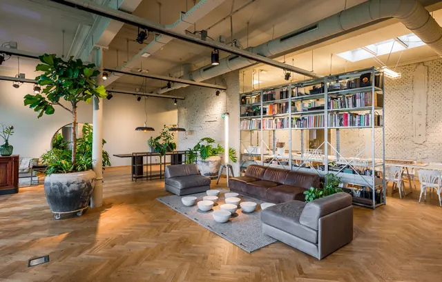Industrial Loft Office Interior, photographic, organic, warm