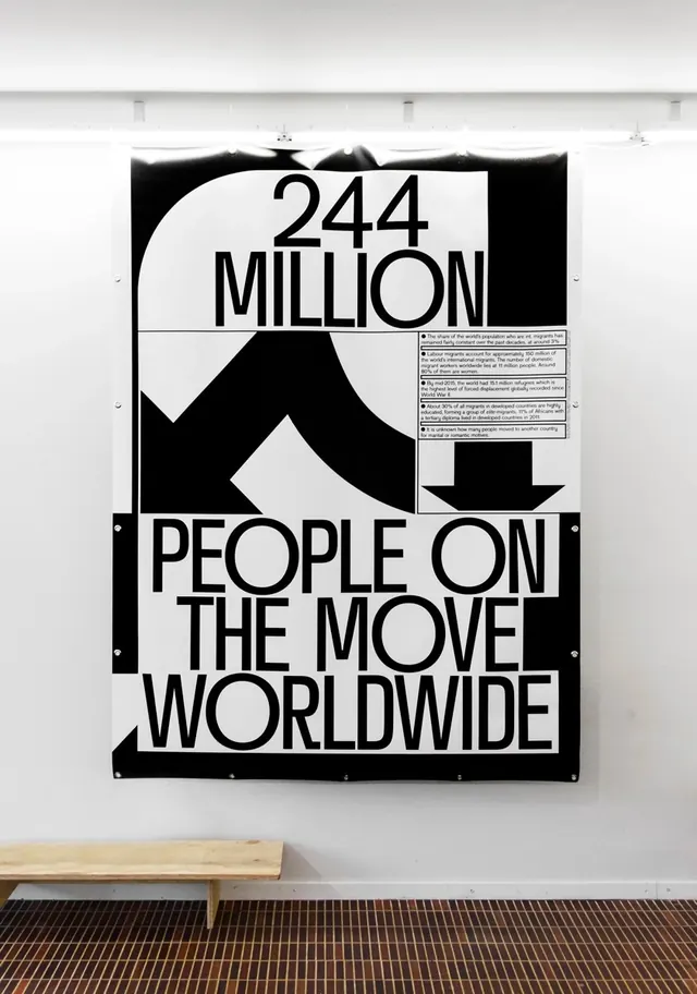 People on the Move Infographic Poster, swiss, brutalist, monochrome