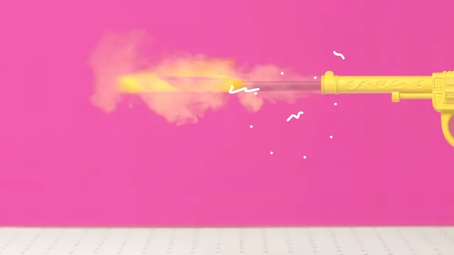 Yellow Water Gun on Pink Background, playful, 3d-render, vibrant