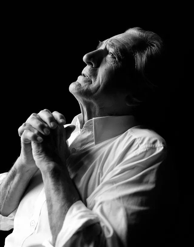 Monochrome Portrait of Praying Man, monochrome, photographic, monochrome