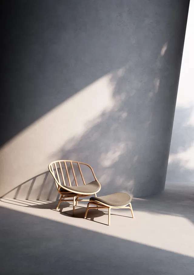 Minimalist Chair in Architectural Setting, minimal, photographic, muted