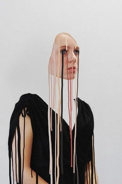 Surrealist Portrait with Vertical Lines, minimal, abstract, monochrome