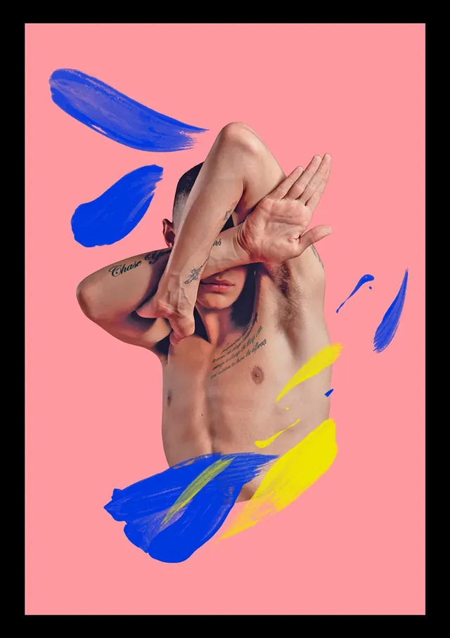 Abstract Collage of Human Form and Brushstrokes, maximalist, organic, vibrant