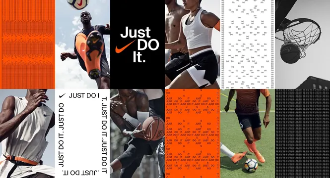 Just Do It Brand Identity and Campaign Visuals, minimal, photographic, vibrant