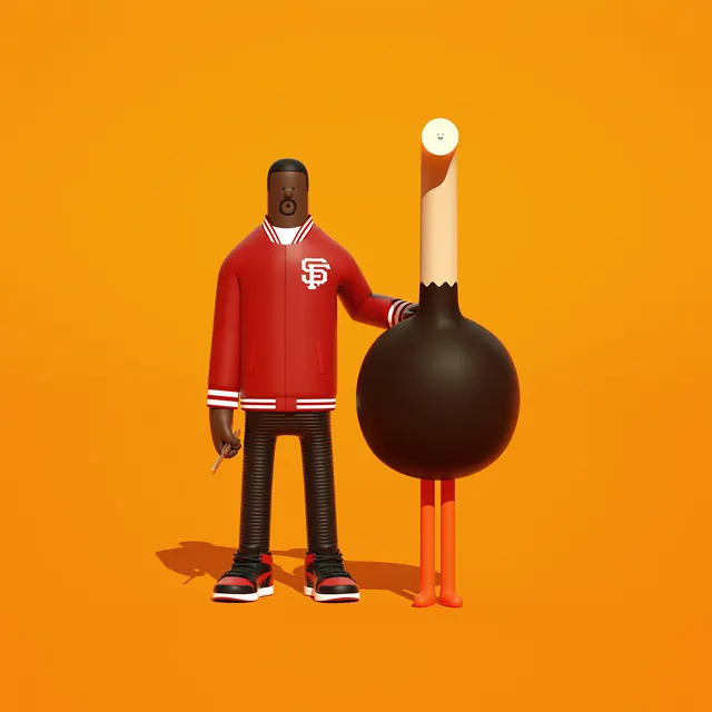 3D Render of a Hockey Player and Bottle, minimal, playful, vibrant