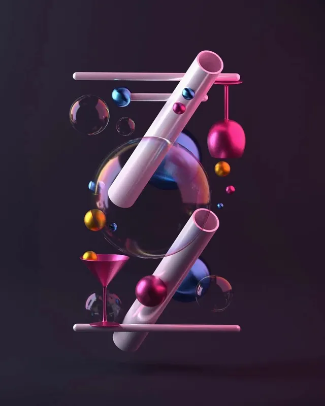 Abstract 3D Geometric Composition, 3d-render, gradient-heavy, dark
