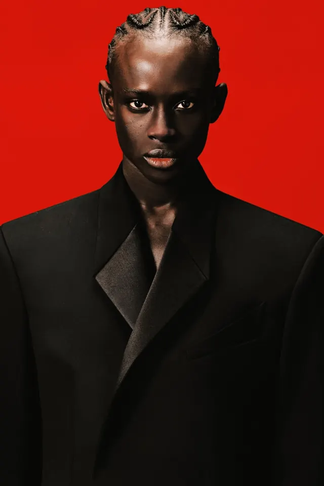 Portrait of a Person in a Suit, photographic, minimal, high-contrast