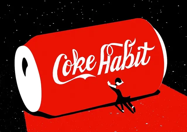 Coke Habit Illustration, playful, flat, vibrant
