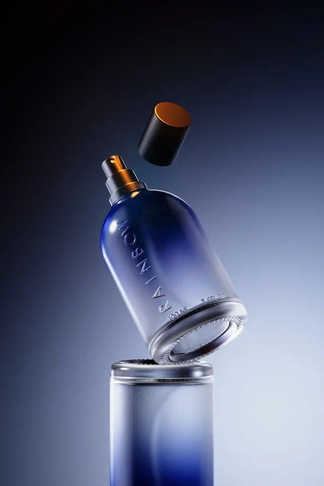 Blue Wine Bottle Mockup, minimal, luxury, dark