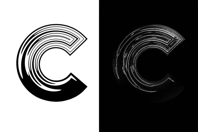 Stylized Letter C Logo Design, minimal, geometric, monochrome