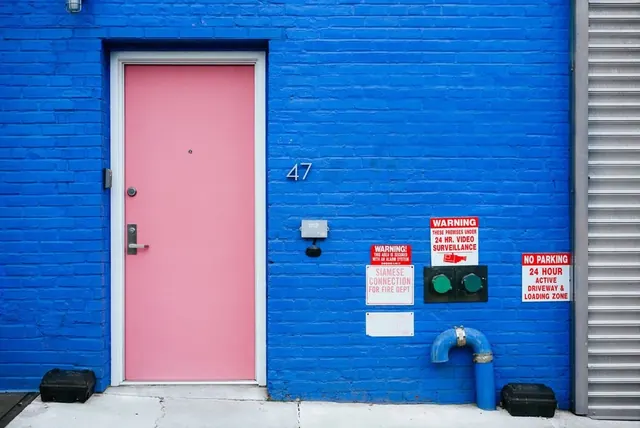 Blue Wall with Pink Door Mockup, minimal, flat, vibrant