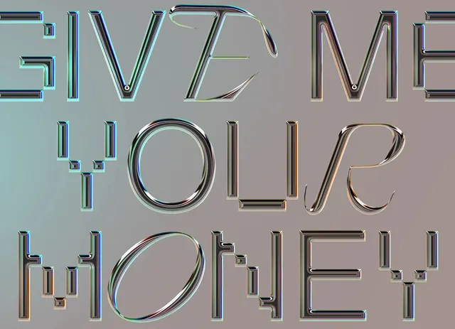 Give Me Your Money Typography Design, 3d-render, glassmorphism, light