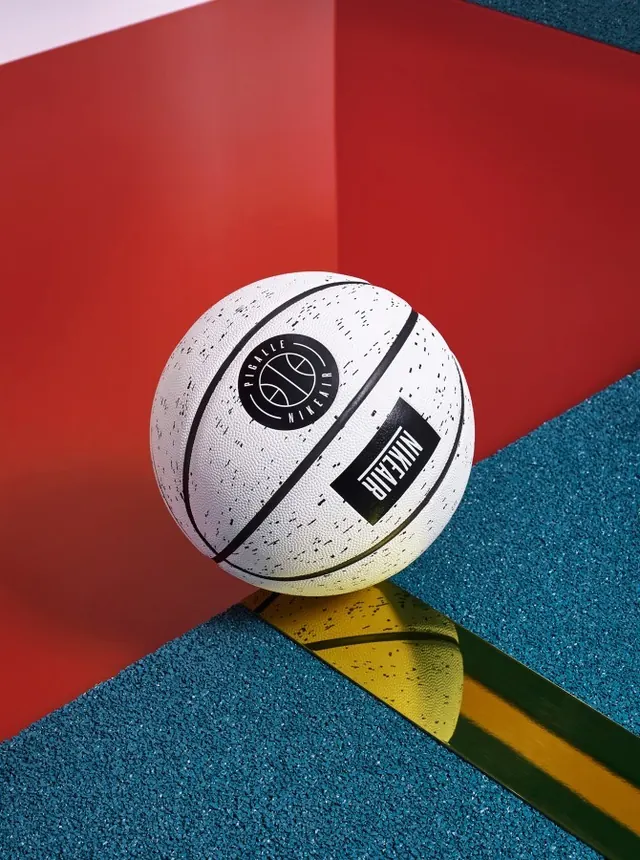 3D Basketball Mockup in Geometric Space, minimal, geometric, vibrant