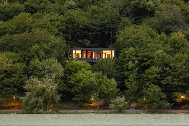 Luminous Cabin in the Woods, photographic, organic, dark