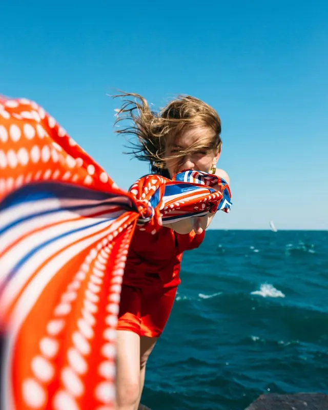 Girl with American Flag, photographic, vibrant