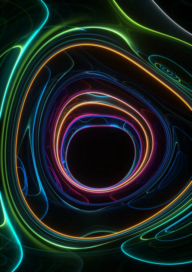Neon Orbital Abstract Graphic, gradient-heavy, dark-mode, dark