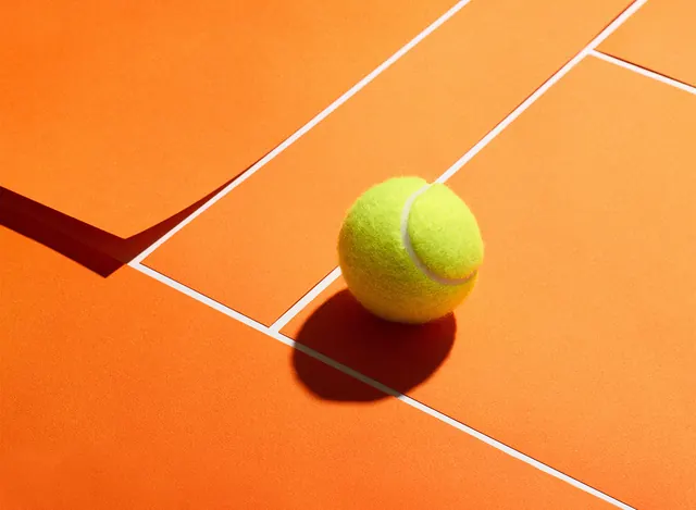 Tennis Ball on Court, photographic, minimal, vibrant