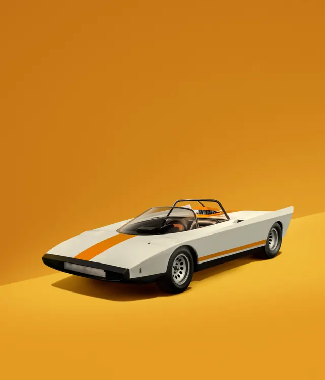 Retro Sports Car on Orange Background, minimal, retro, vibrant