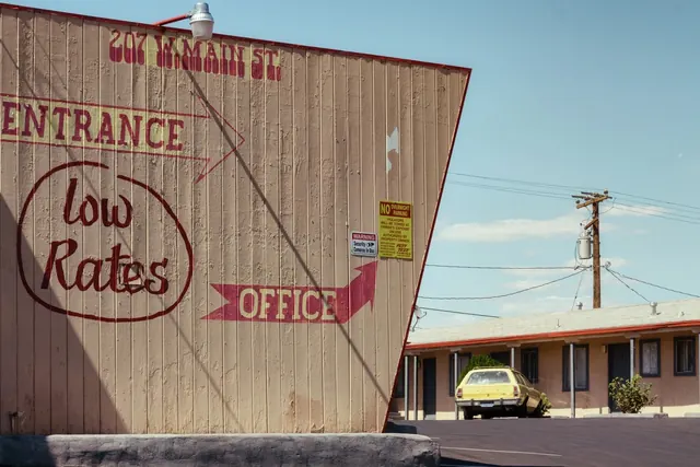 Vintage Motel Exterior Mockup, retro, photographic, muted