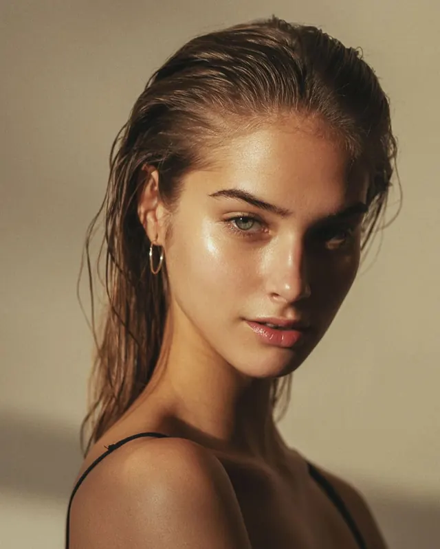 Wet-Look Portrait, photographic, luxury, warm
