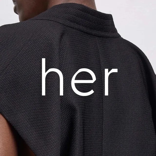 Her Wordmark on Apparel, minimal, monochrome, dark