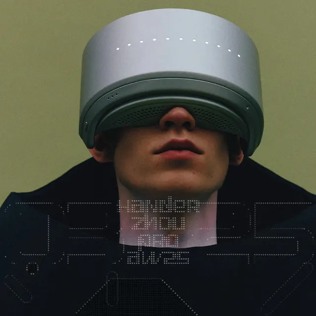 Surrealist Portrait with Geometric Overlay, minimal, brutalist, muted