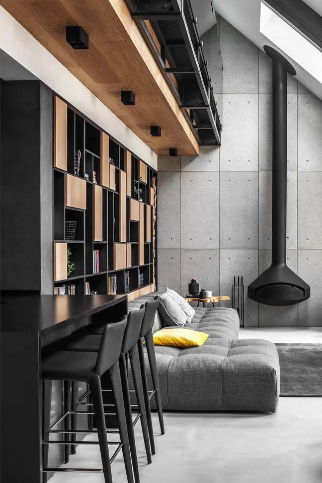 Modern Industrial Interior Design, minimal, photographic, muted