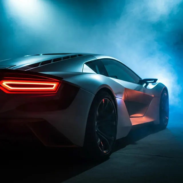 Sportscar in Blue Smoke, luxury, photographic, dark
