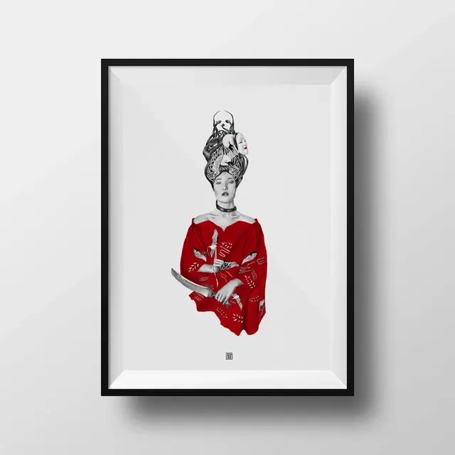 Portrait of a Woman in a Red Sweater, illustrated, minimal, vibrant