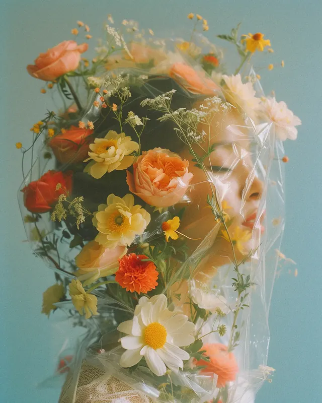 Floral Bouquet Composition, organic, photographic, vibrant