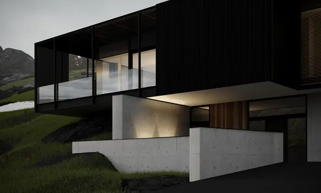 Modernist Architectural Residence, minimal, geometric, high-contrast