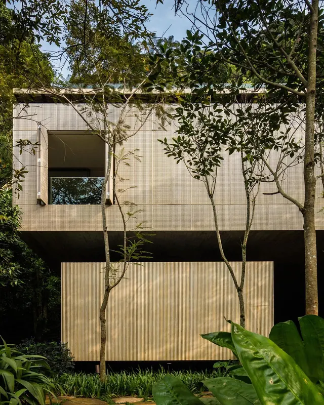 Modernist Treehouse Architecture, minimal, photographic, muted