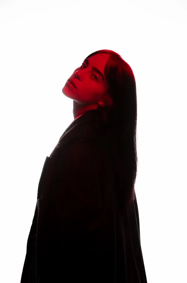 Red Face Silhouette Portrait, minimal, photographic, high-contrast