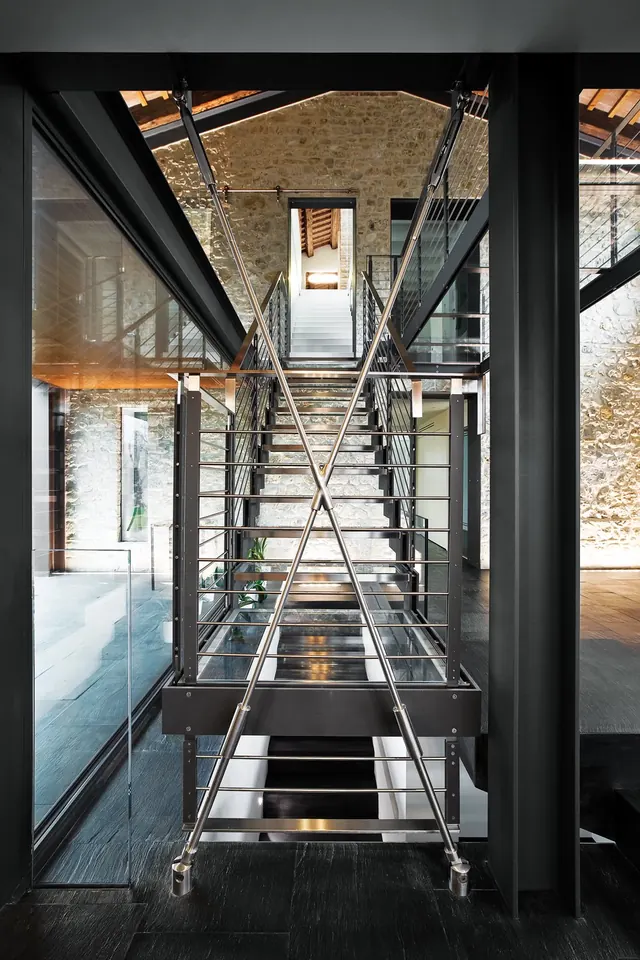 Industrial Steel Staircase Interior, minimal, technical, monochrome